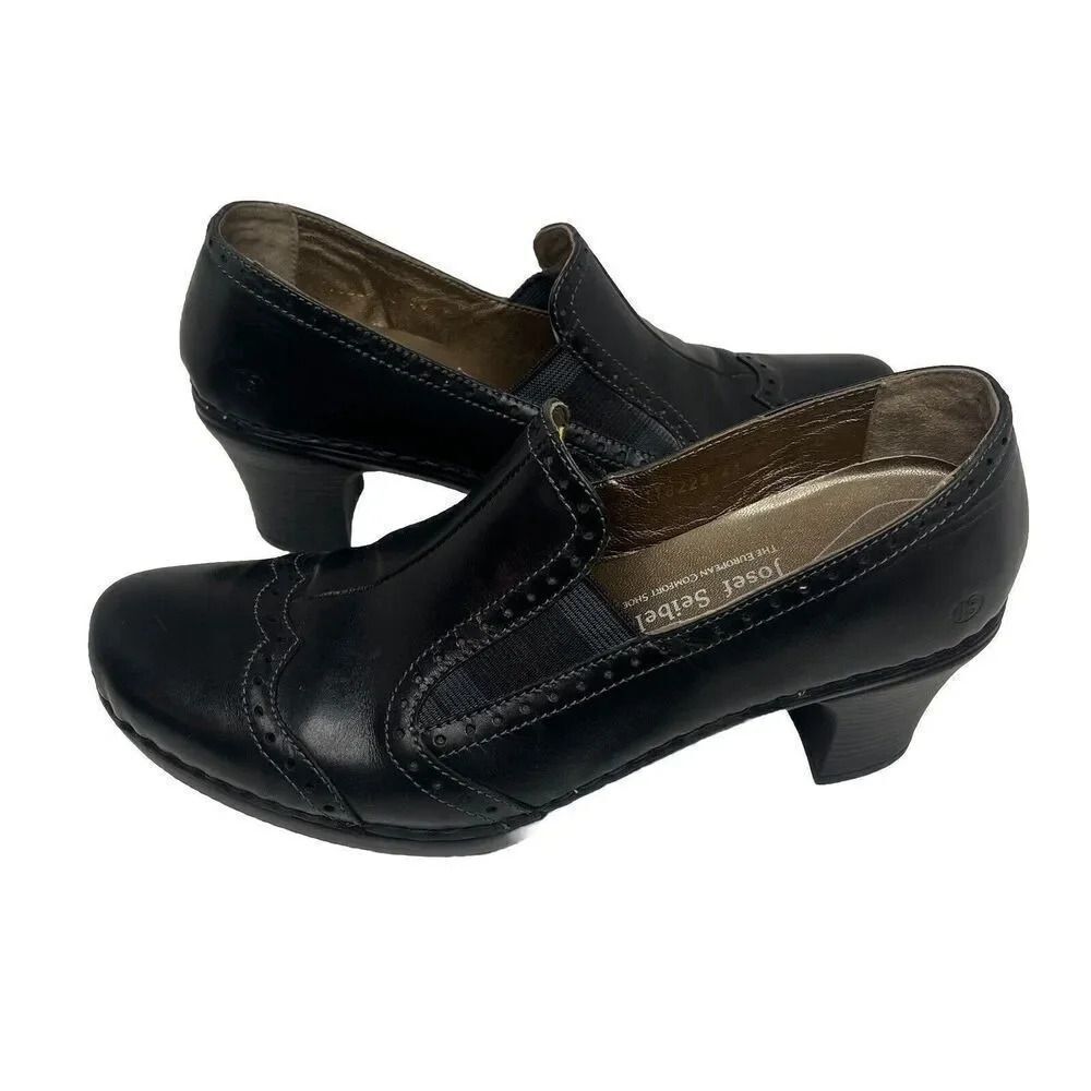 Josef Siebel Women's Shoetie Size 9.5 US/EU 41 Block Heel Comfy Black Leather